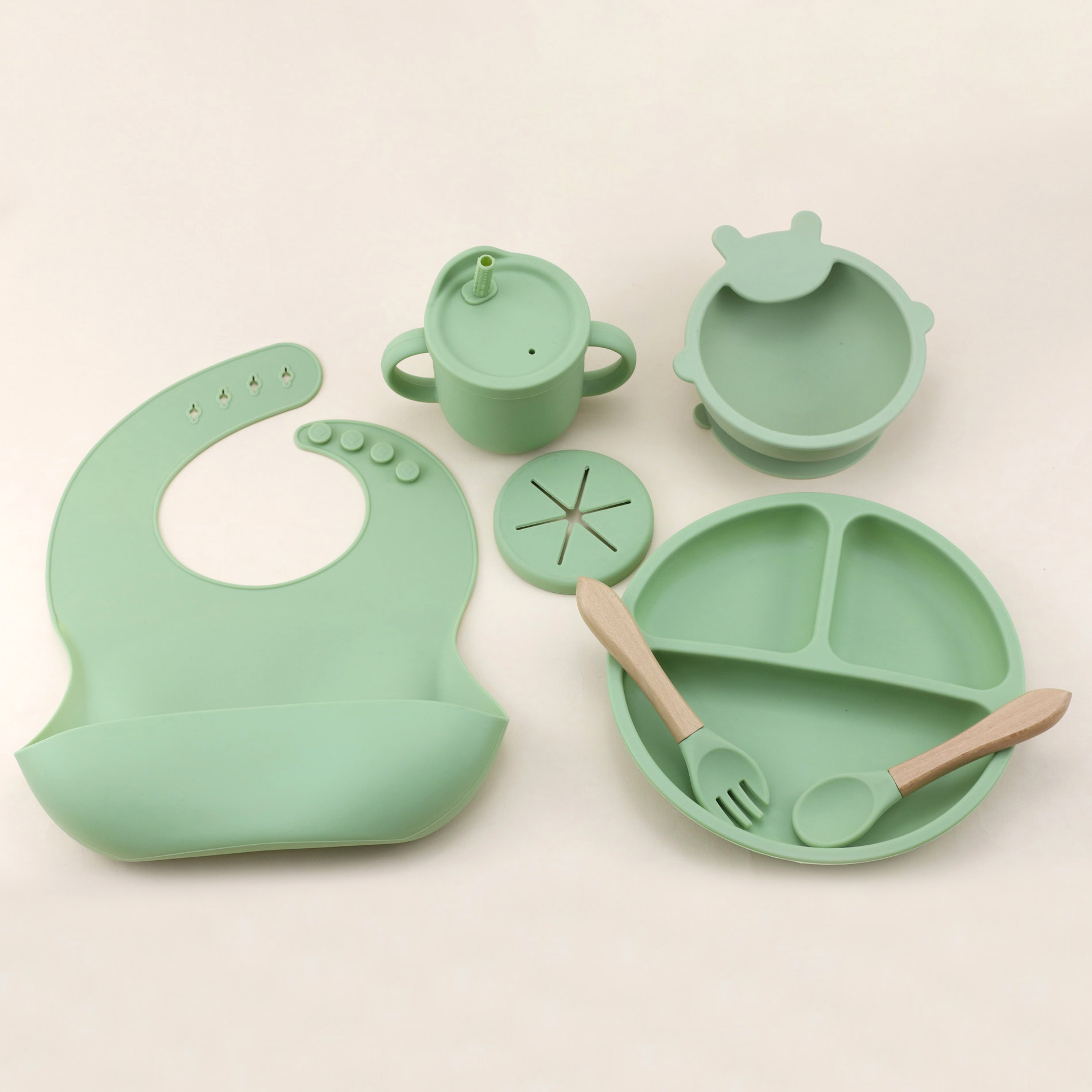 Silicone Suction Bowl - 7-częściowy zestaw silikonowej zastawy stołowej, śliniak